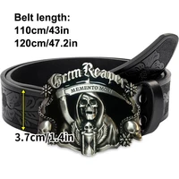 Ceinture en jean pour hommes occidentaux ceinture rétro tête fantôme faucille boucle de ceinture hip-hop personnalité style rétro unisexe correspondant jeans/décontracté p 3