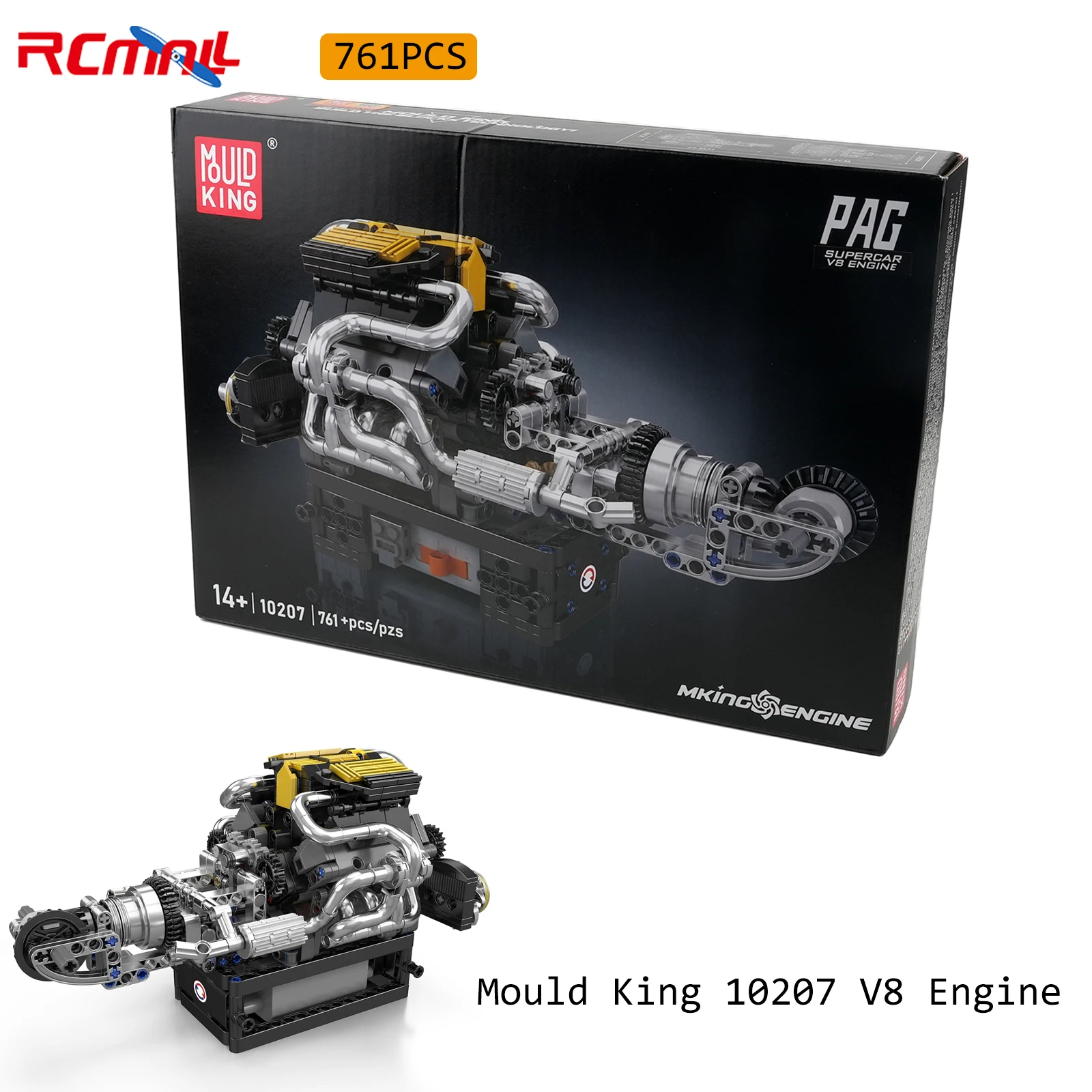 Mould King 10207 PAG Supercar V8 Engine Building Blocks Bricks Technical Car Motorized Simulation Model Electrically Drive Set 1