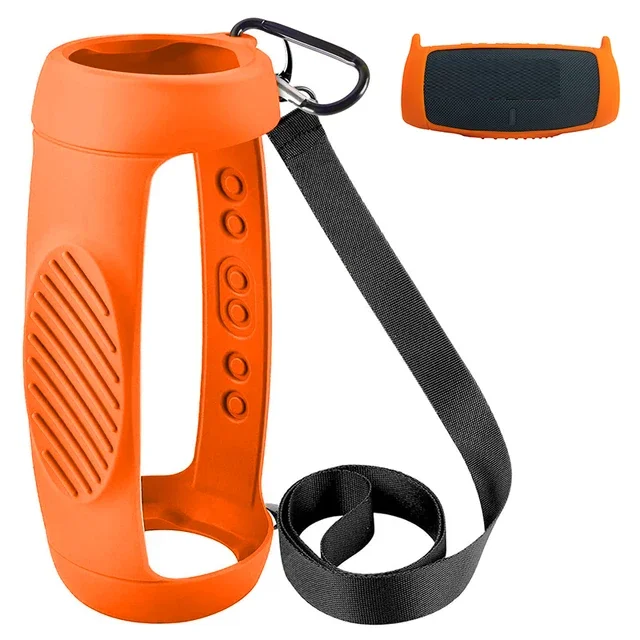 Silicone Protective Case with Shoulder Strap and Carabiner for Portable Bluetooth Speaker