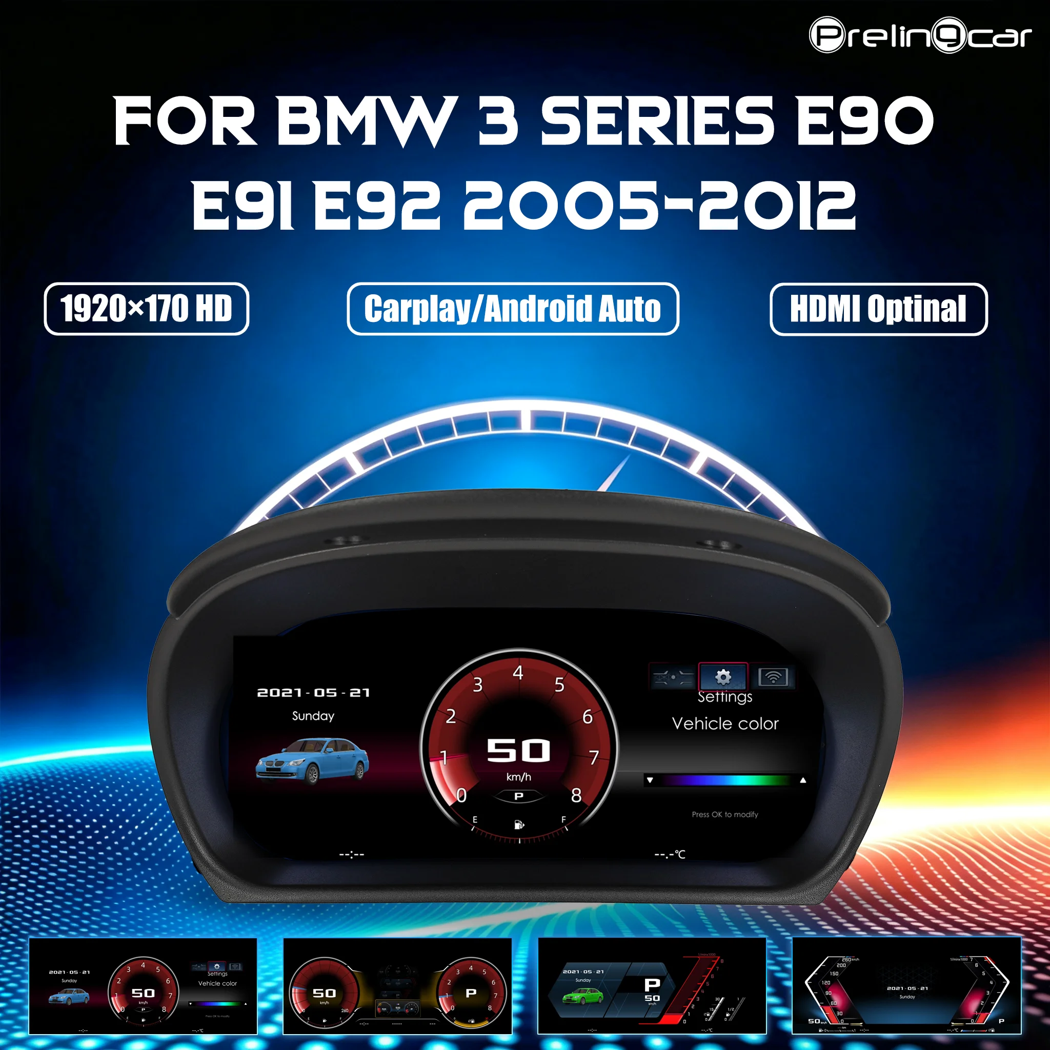 Pantalla LCD Digital para el Tablero de Instrumentos de BMW Serie 3 E90 E91 E92 E93 Años 2005-2012 con Panel de Navegación, Velocímetro, Cabina Virtual 1