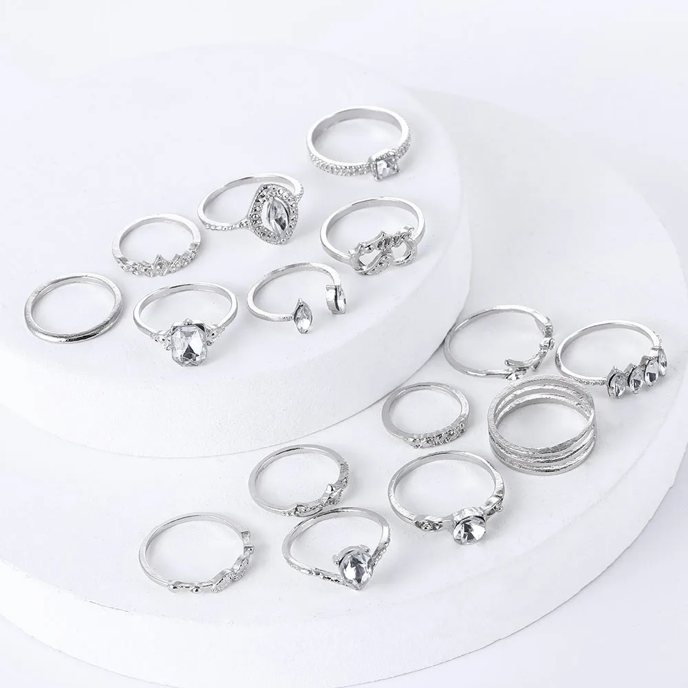 15 Pieces Ring Set New Ladies Fashion Temperament Retro Punk Style Bohemian Joint Ring Jewelry Girl Banquet Gift finger ring ring set