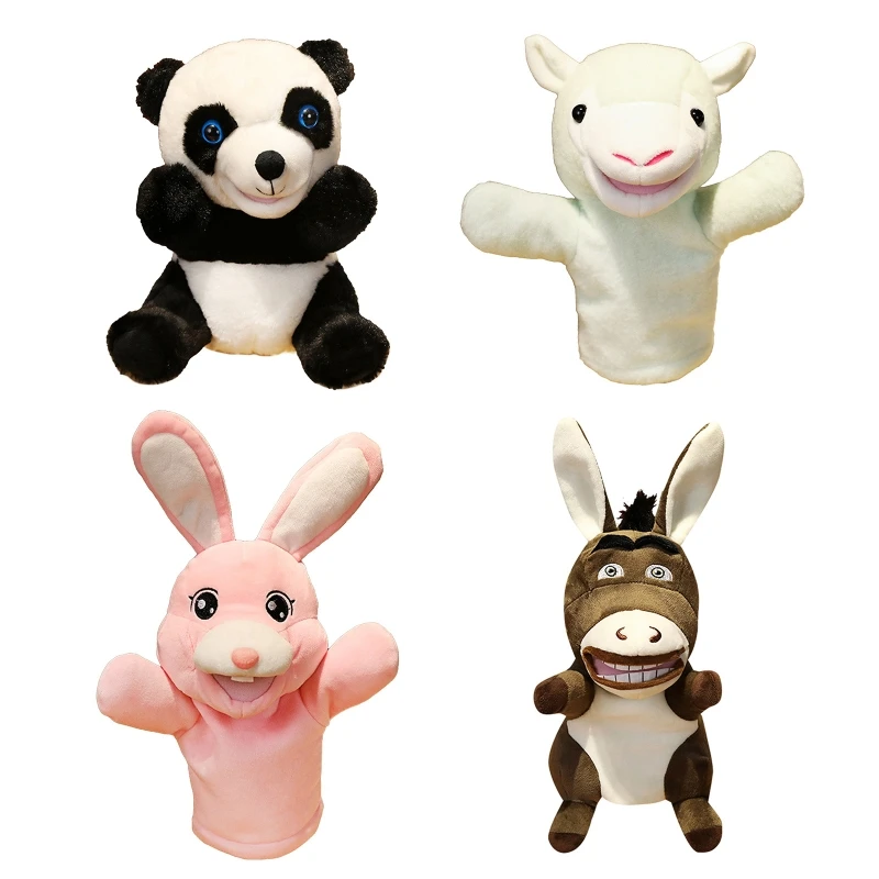 

Cute Animal Hand Puppets with Working Mouth Soft Stuffed Doll Rabbit/Alpaca/Donkey/Panda Plush Toy Party Supplies