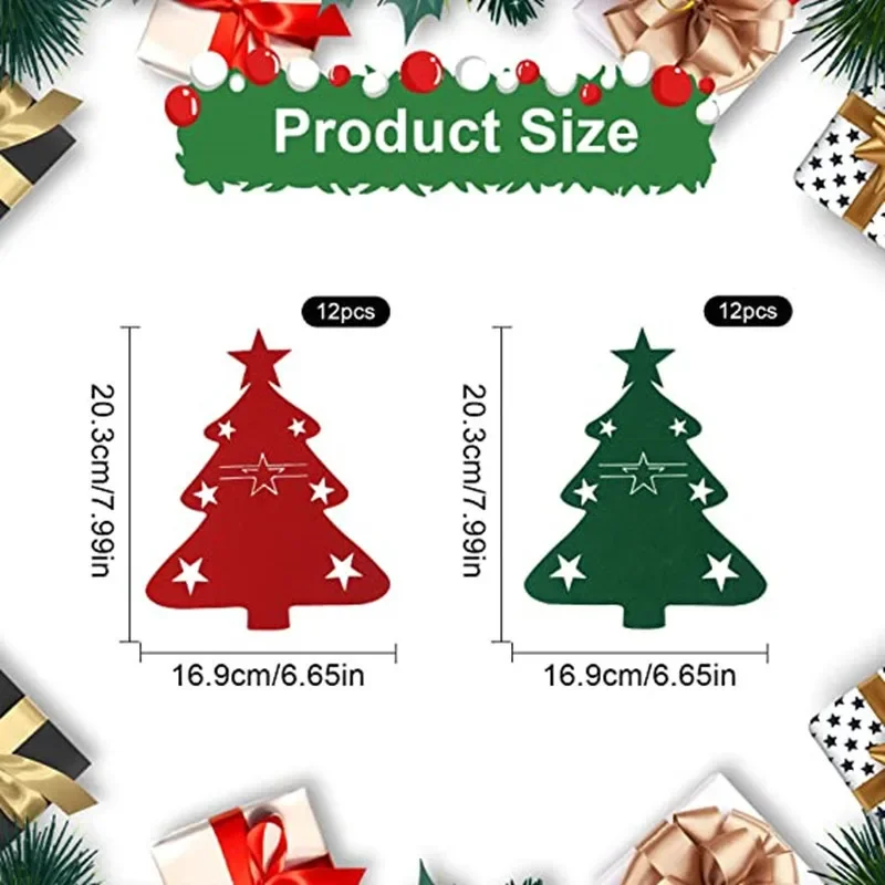 Charming Christmas Tree Cutlery Holder 12pcs With Festive Felt Utensil Pouch For Holiday Dinner Parties