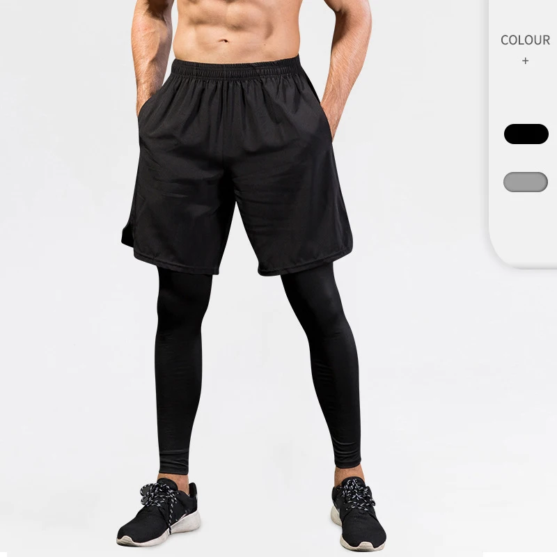 Men Cycling Tights Fitness Sport Leggings 2-in-1 Running Sweatpants with Pocket Gym Trousers Quick Dry Bottoms Jogger Sportswear