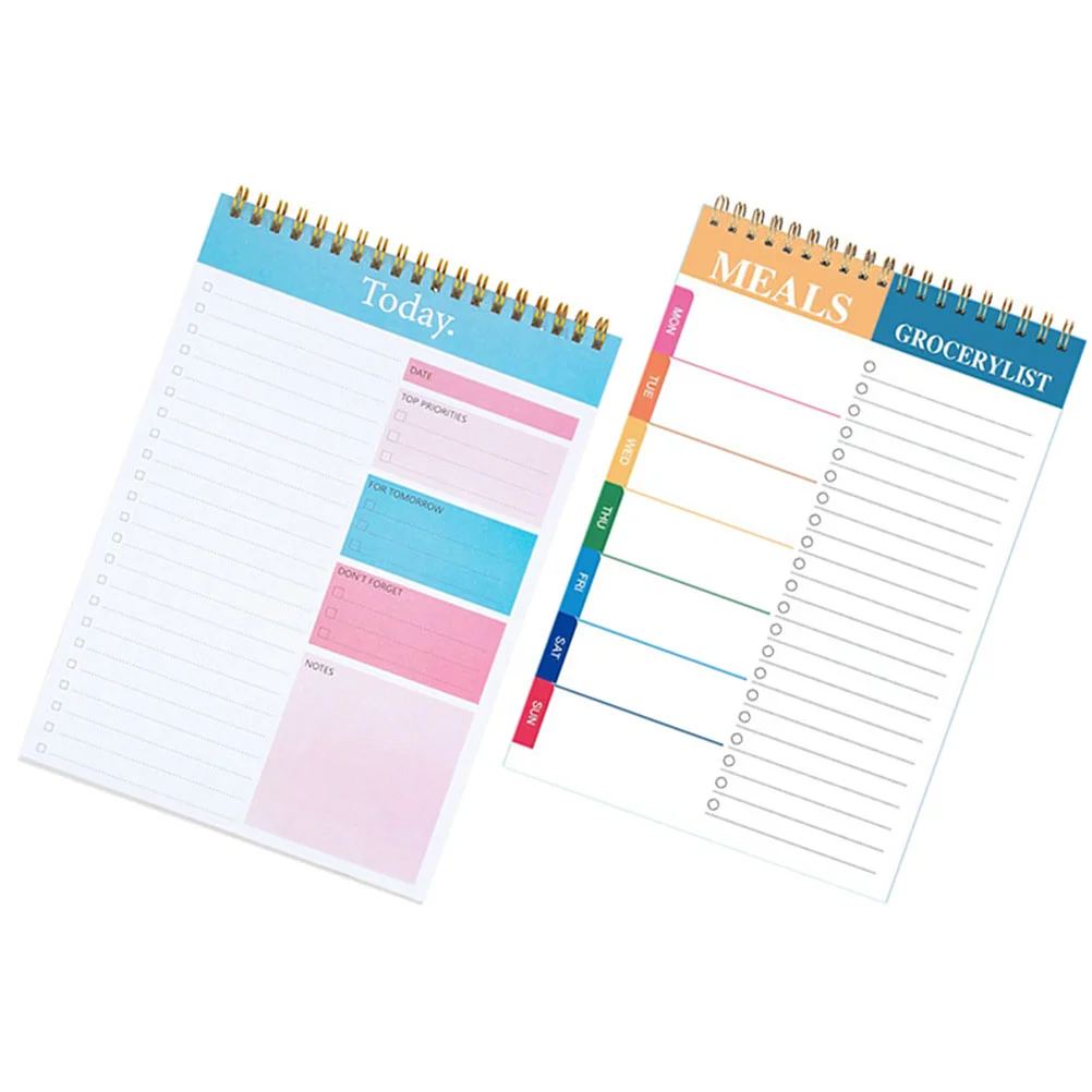 

2 Pcs English Agenda Book Paper Pad Note Pads The Notebook Spiral Desk Planner Daily Notepad Planning Student Work