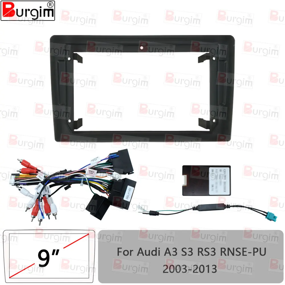 Car Radio Fascias Frame 9 inch 2Din Stereo Panel Wiring Harness Power Cable Canbus Decoder For Audi A3 S3 RS3 RNSE-PU 2003-2013
