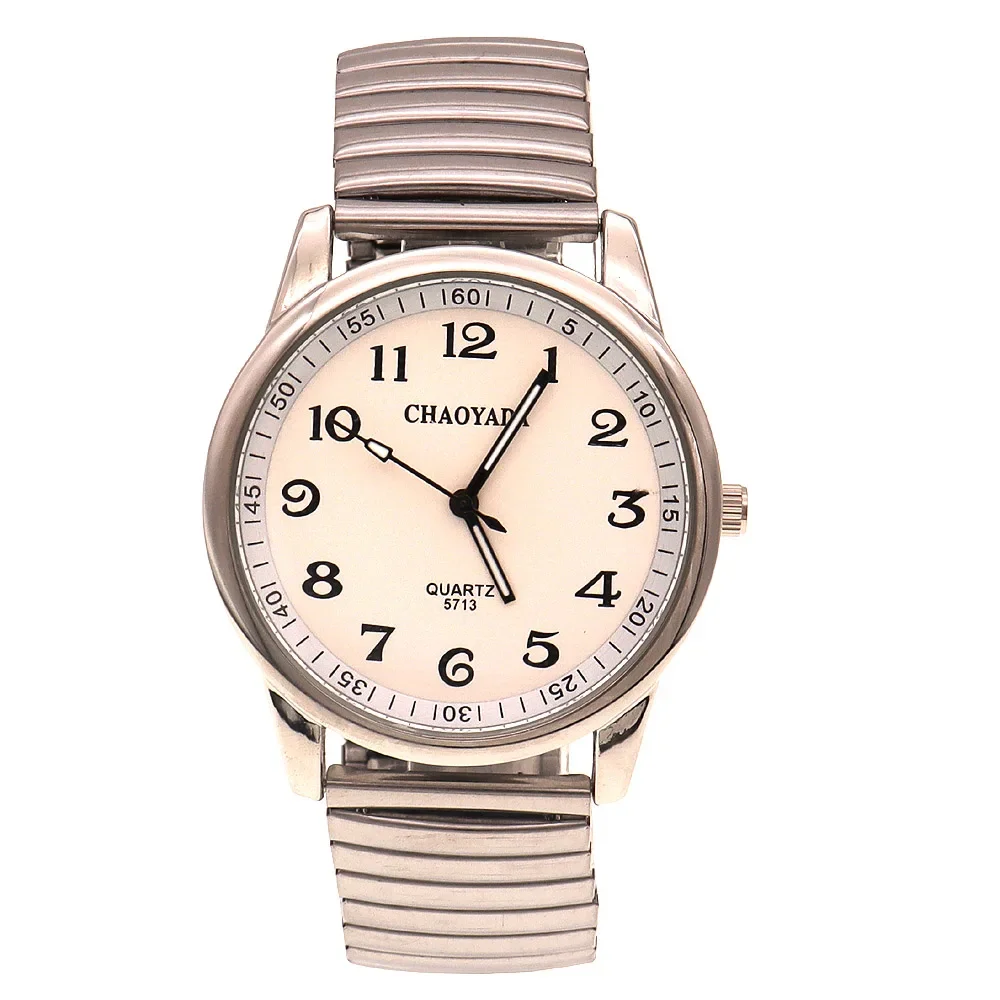 chaoyada Old Men Women Couples Watches Flexible Elastic Strap Simple Large Digital Stainless Steel Electronic Wristwatches 5