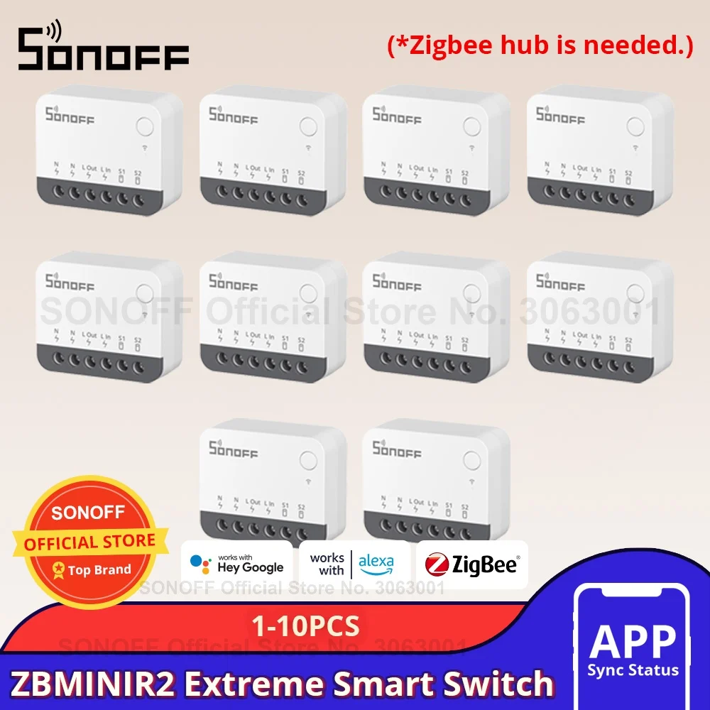 1-10PCS SONOFF ZBMINIR2 Zigbee3.0 Smart External Switch Control Compact Size Requires Neutral Wire Works with Alexa Google Home 1