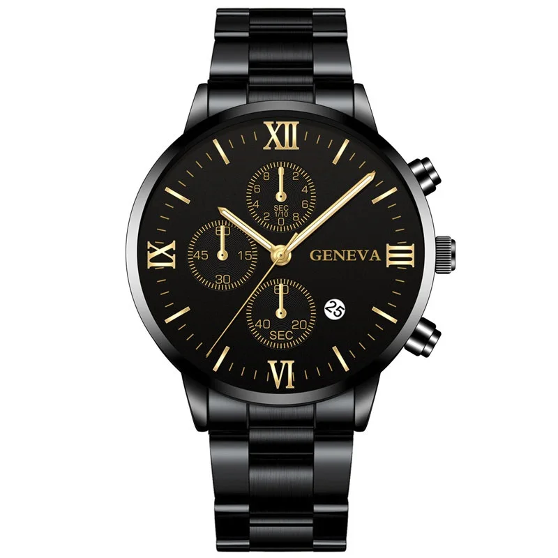 Geneva Fashion Mens Watches Luxury Gold Stainless Steel Quartz Wrist Watch Men Business Casual Calendar Clock relogio masculino 