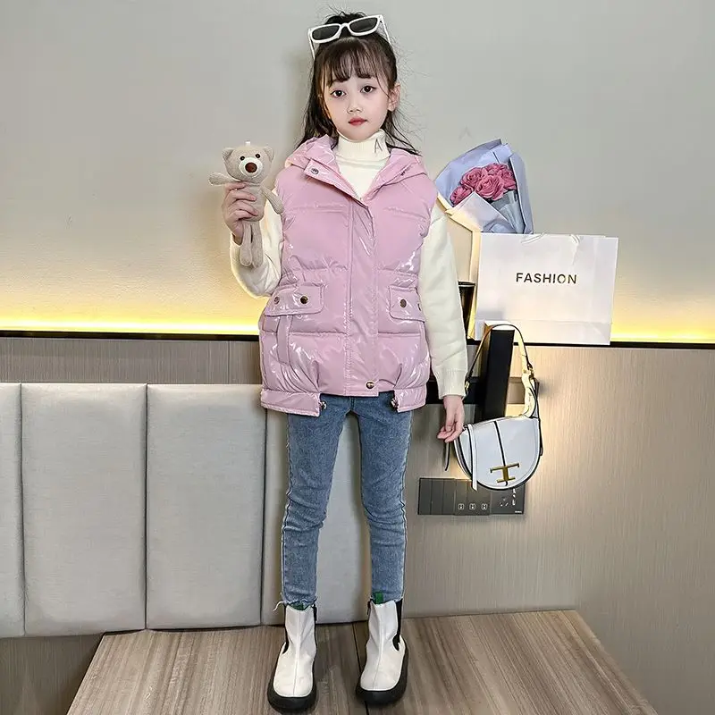 

Autumn Winter Children Waistcoat Fashion Sleeveless Jacket for Girls Cotton Vest Coats Kids Outerwear Clothes Thickened Hooded