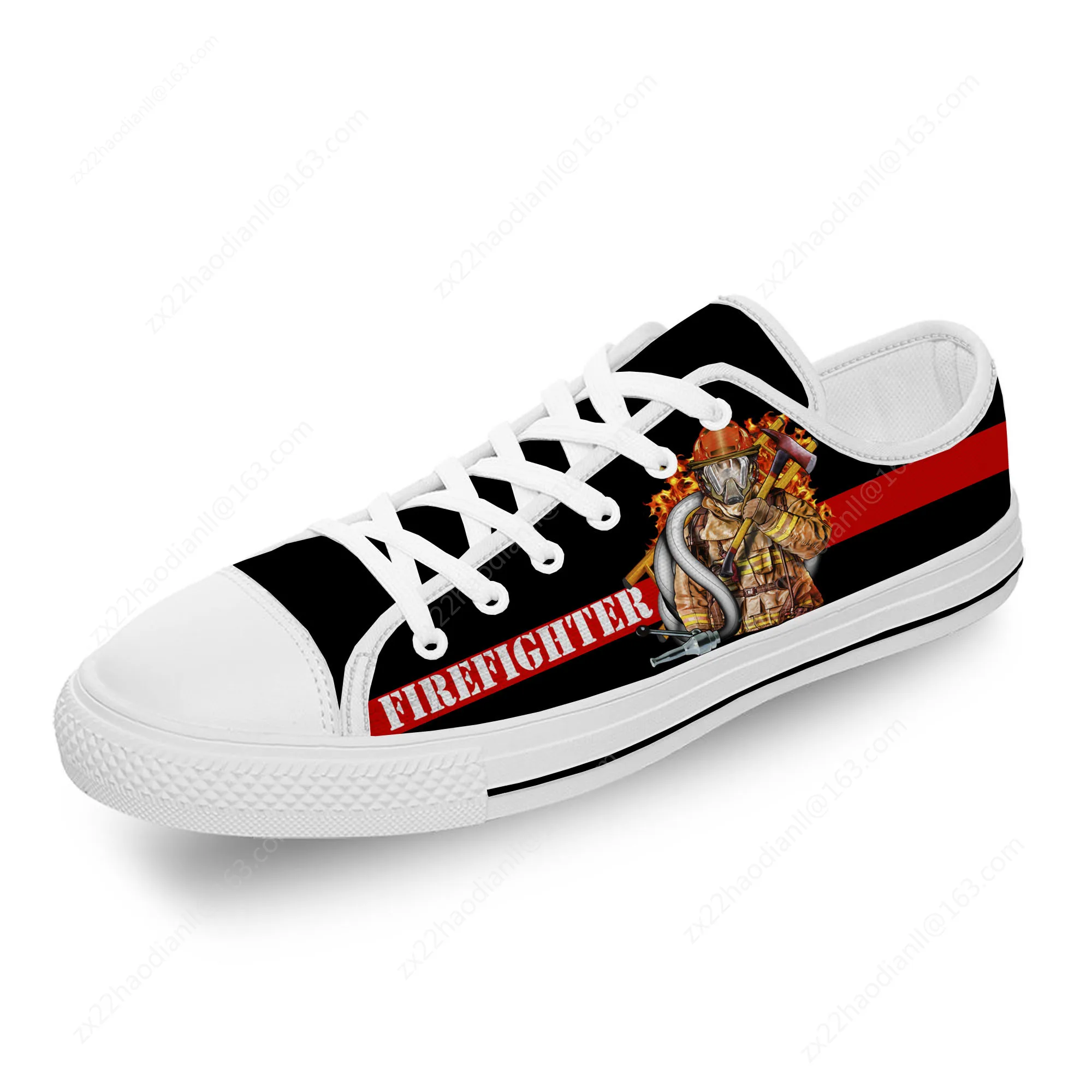 Firefighter Low Top Sneakers Mens Womens Teenager Casual Shoes Canvas Running Shoes 3D Print Breathable Lightweight shoe White