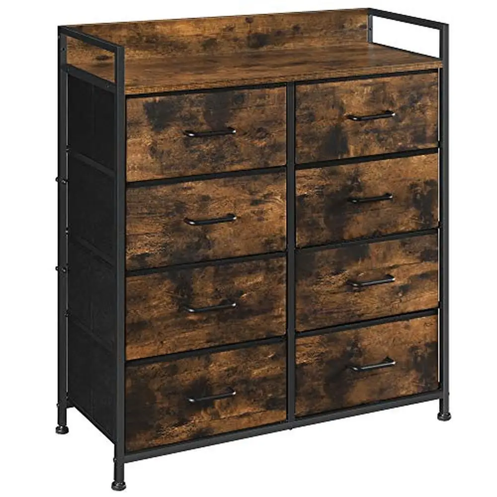 

Industrial Rustic Fabric Drawer Dresser Metal Frame 8 Drawers Freestanding Closet Storage Chest Rustic Brown-Black Housewares