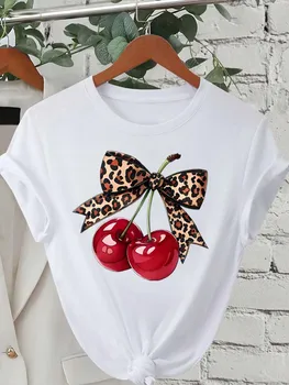 Fashion Cherry Print Women T-Shirt Short Sleeve Crew Neck Casual Tops for Summer Spring Women's Clothing Tops Tees 1