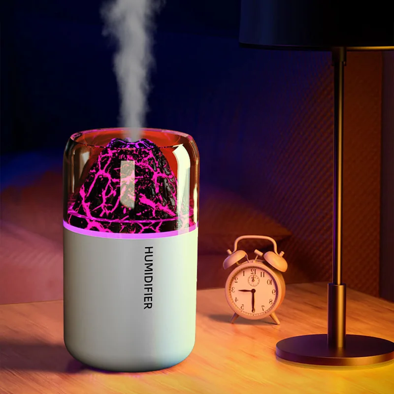 Mini volcano humidifier colorful atmosphere light bedroom small household car desktop office spray aromatherapy machine
