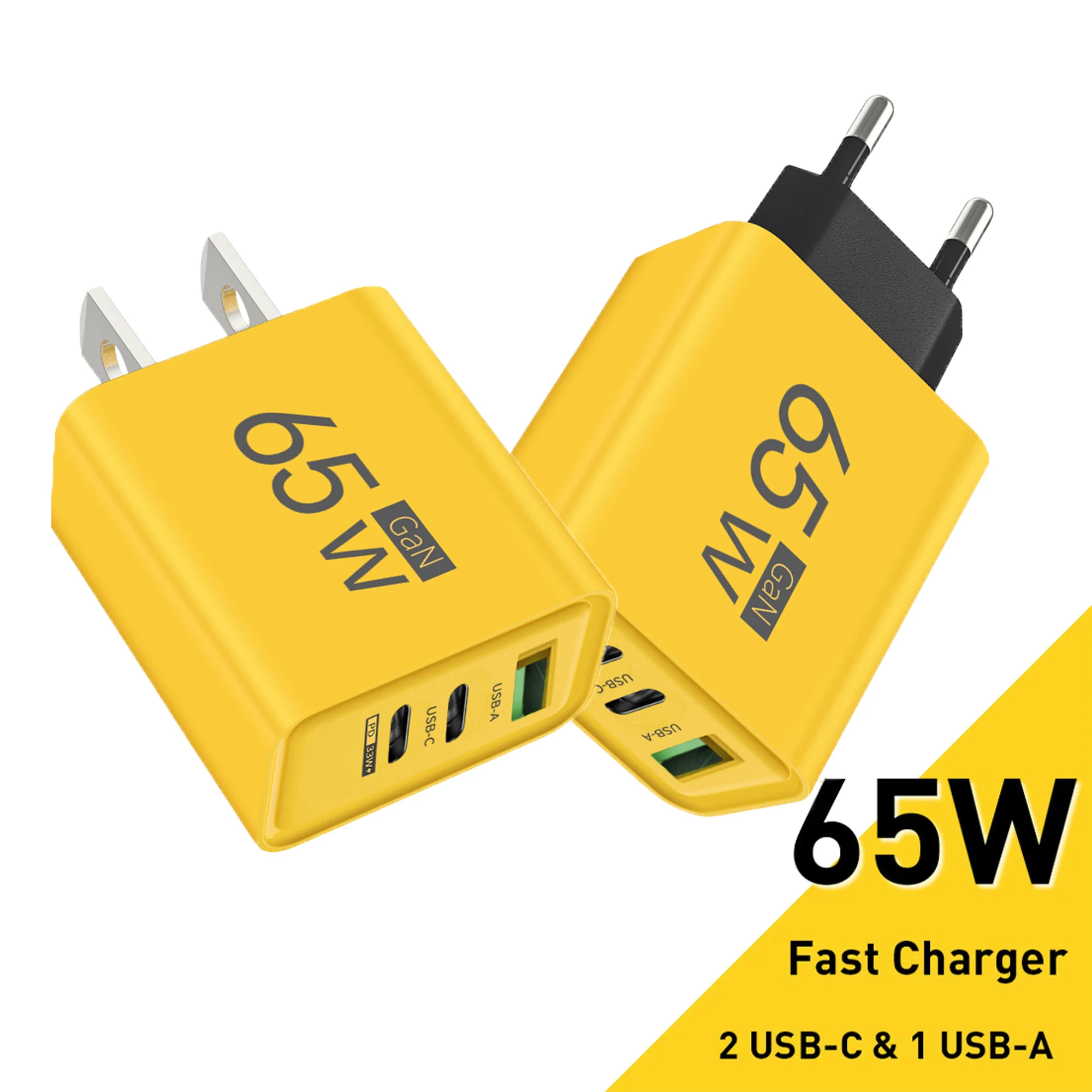 Cellphone Adapter 65W GaN USB Charger Type C PD 3 Ports Fast Charging Quick Charge 3.0 For iPhone 16 15 Xiaomi 15 Samsung Huawei
