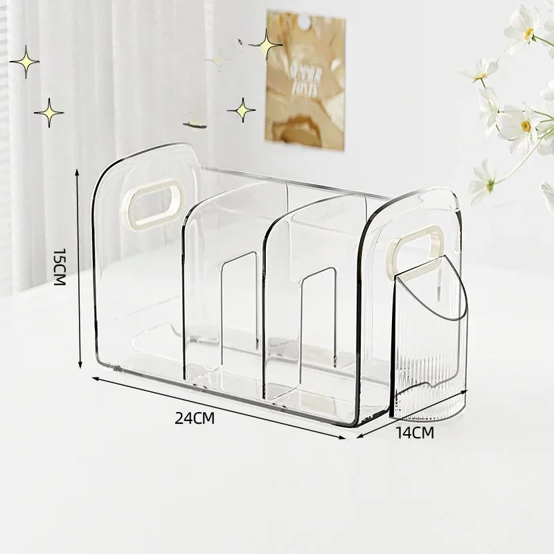 Book Organizer Convenient Clear Acrylic Bookends with Handle Desk Organizer Divided Book Stand Desktop Sorting Rack Study Supplies