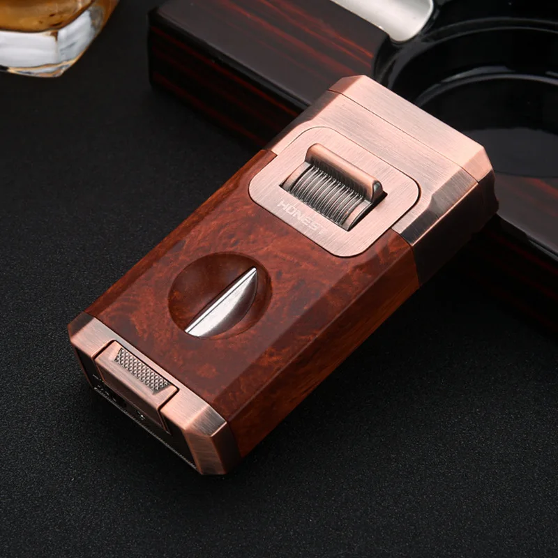 2024 Unique Cigar Lighter With V Cutter Cigar Holder Double Jet Flame Butane Refillable Torch Lighter Luxury Cigar Accessories 6