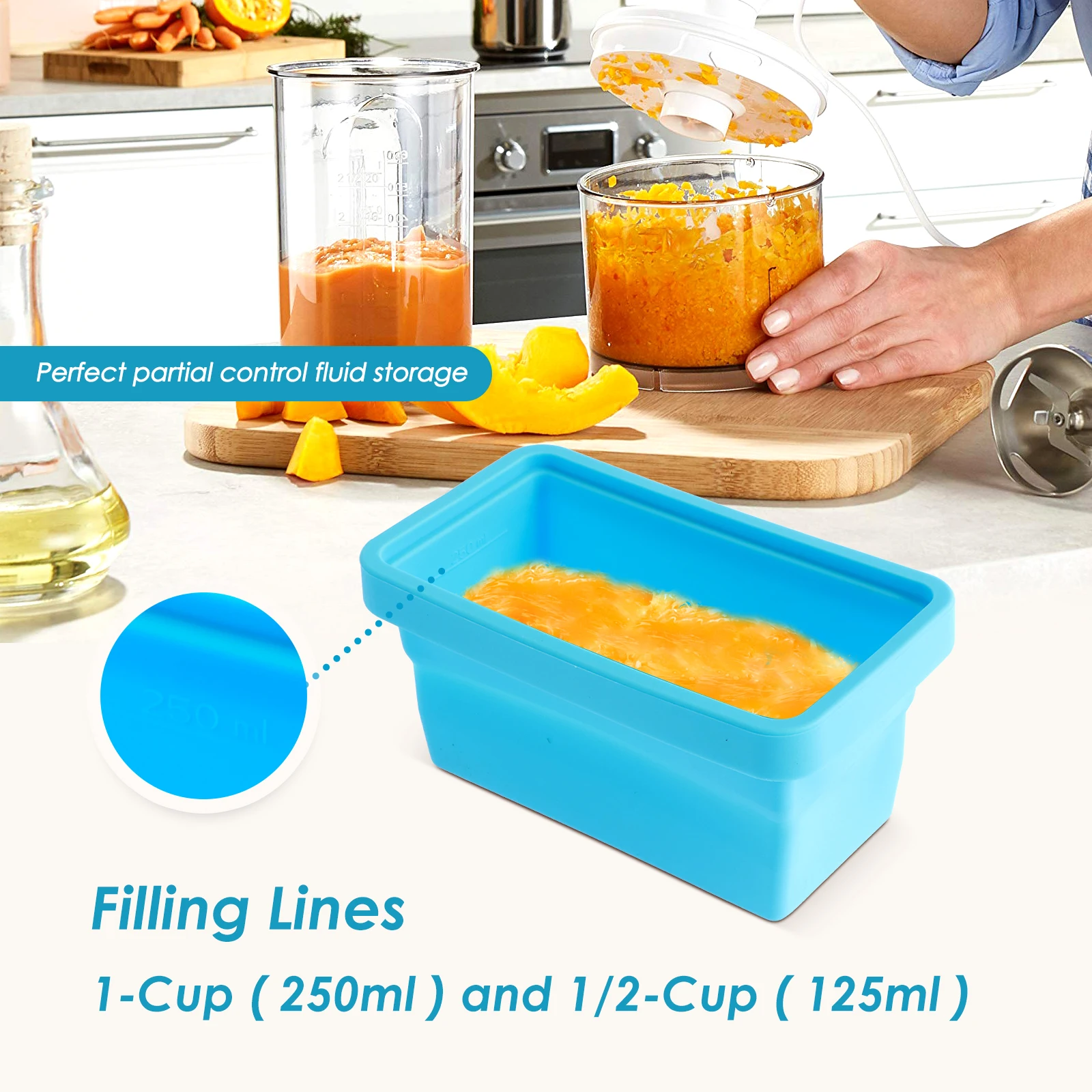 Vassoio Silicone 1 Tazza Con Coperchio: 4 Pezzi Per Congelare Zuppe, Brodi E Alimenti