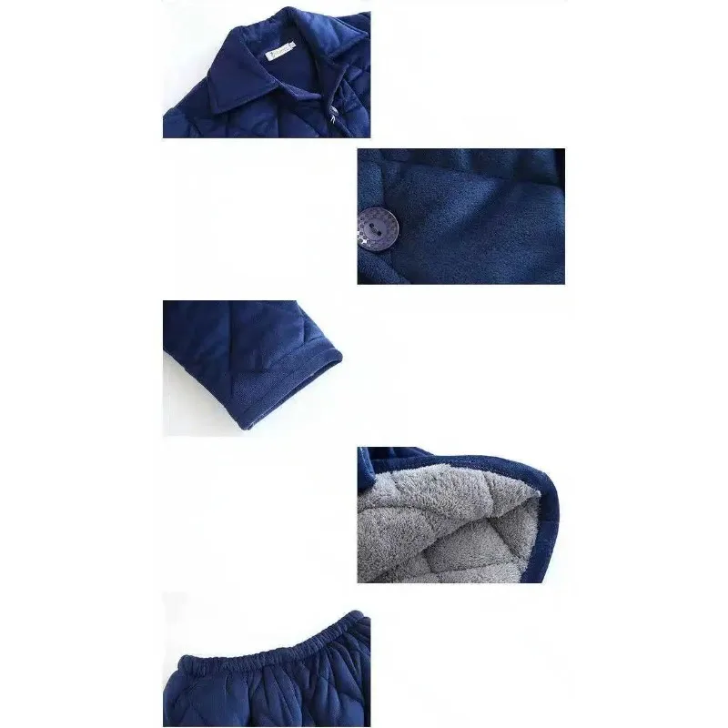 2023 new Men's Warm Three-layer Plush Thickened Loose nightwear Oversized sleepwear Medium Length Winter Set Cotton Pajamas