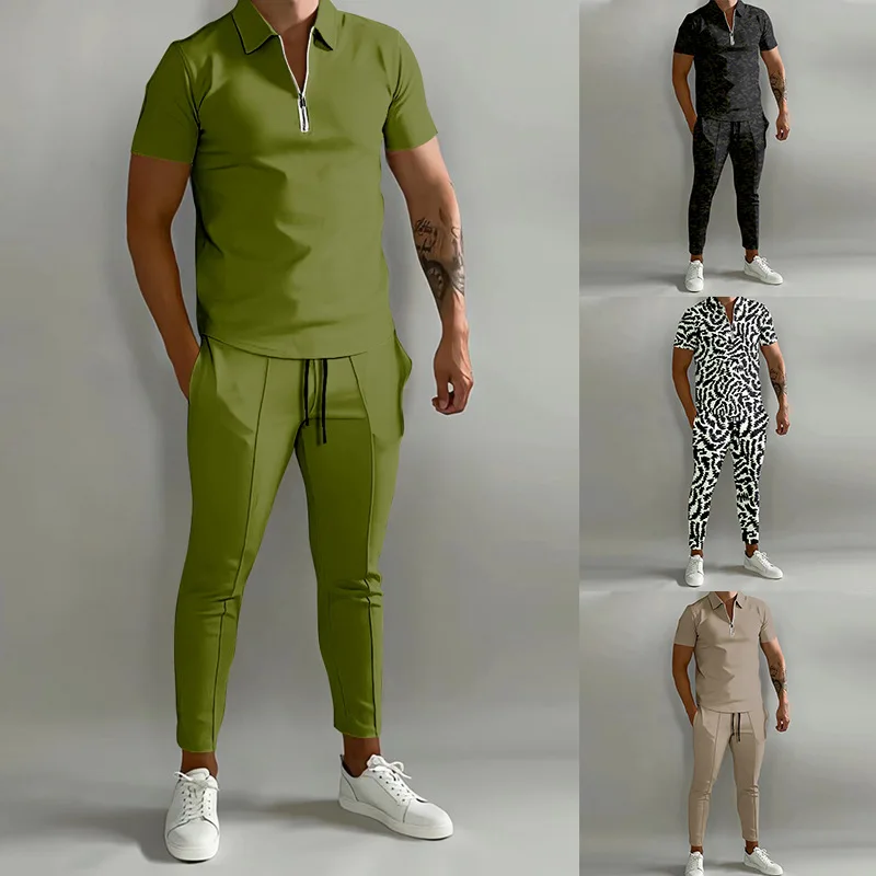 

Spring Autumn 2023 Mens Sets New 3D Digital Printing Short-sleeved Polo Trousers Leisure Sports Suit Male Two Piece