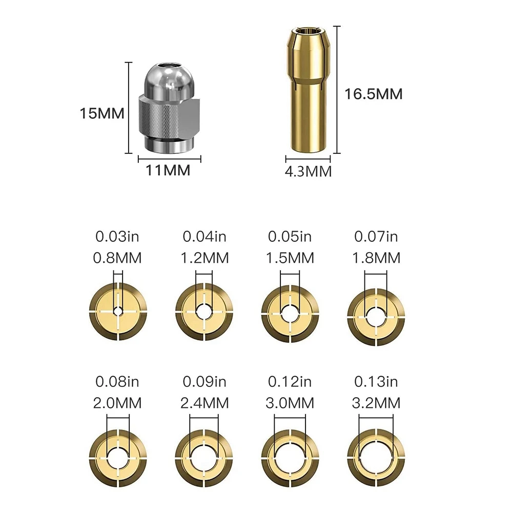 Drill Chuck Collet Set for Dremel,1/32inch to 1/8inch Replacement 4486 Keyless Bit with Replacement Rotary Drill Nut Set