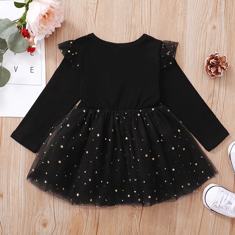 Baby Girl Dress 3-24 Months Toddler Clothing Letter Print Long Sleeve Mesh Dress Newborn Baby Girl Outfit Princess girls dress baby girl dress