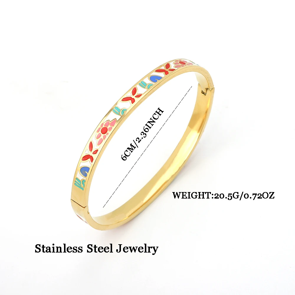 Stainless Steel Bracelet Exquisite Enamel Waterproof Light Luxury Geometric Color Flower Women's Wrist Jewelry Gift