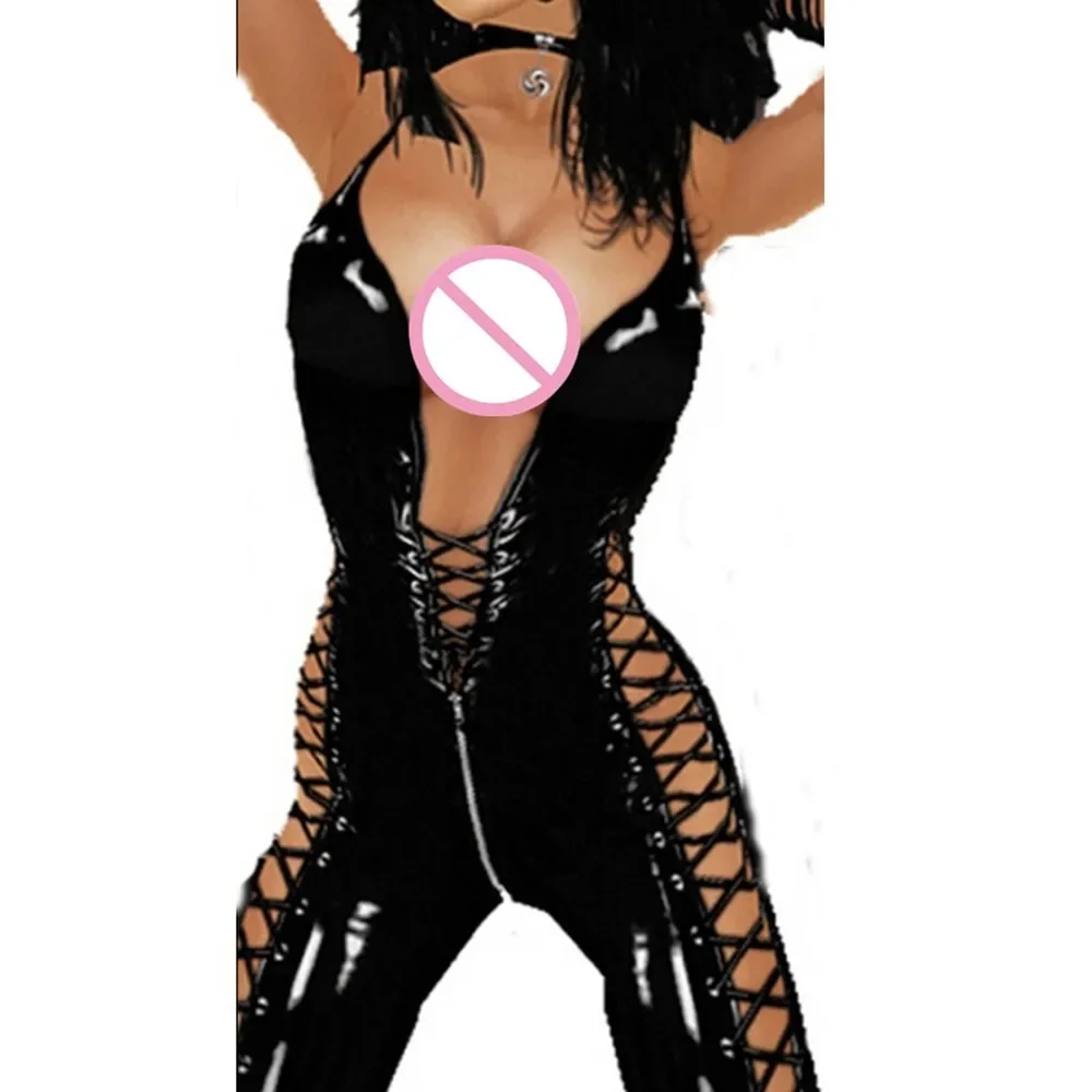

Женское Сексуальное Женское боди из искусственной кожи, сексуальное латексное боди на молнии, Эротическое нижнее белье, Клубная одежда со шнуровкой спереди и спереди