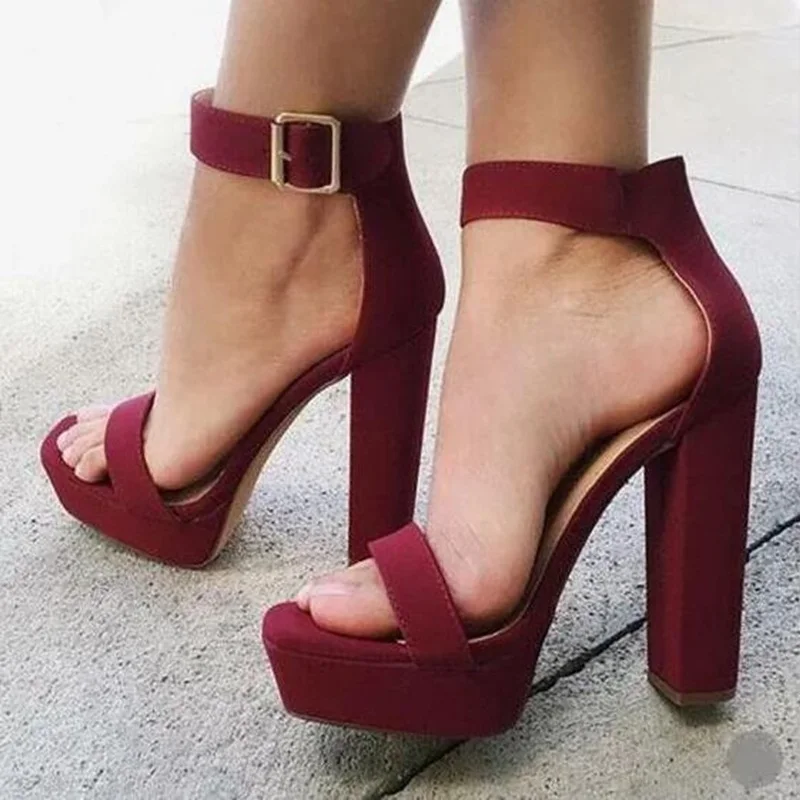 

Sexy Chunky Heels Women Sandals Cut-out Peep Toe Cut-out Summer Dress Shoes Chic High Platform Ankle Warp Sandals Free Ship