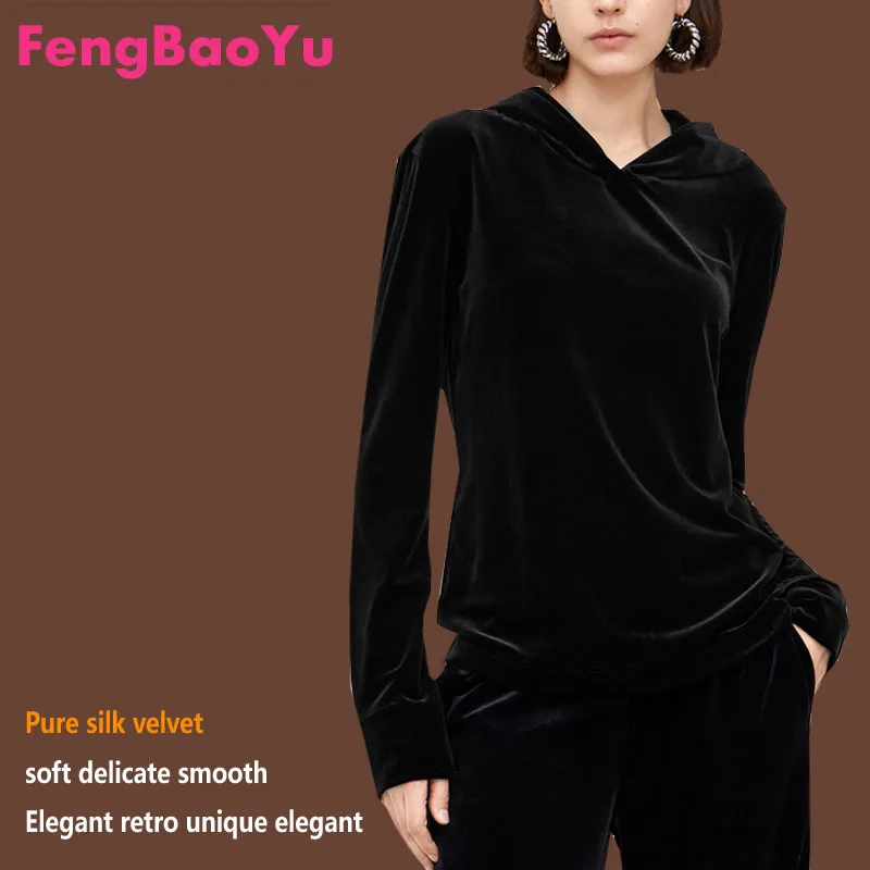 Fengbaoyu Silk Velvet Spring Autumn Lady Hooded Sweater Sports Leisure Jogging Fashion Coat Black Extravagant Women's Clothes men s sports set spring and autumn jogging fitness hooded sweater pants zipper sweatwear