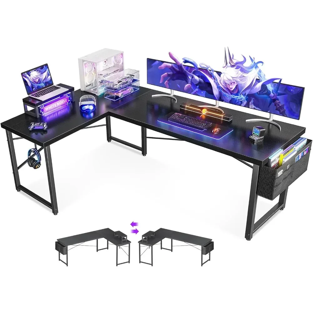 L Shaped Desk, 66" Computer Corner Desk, Gaming Desk, Home Office Writing Desk with Monitor Shelf, Space-Saving Workstation Des