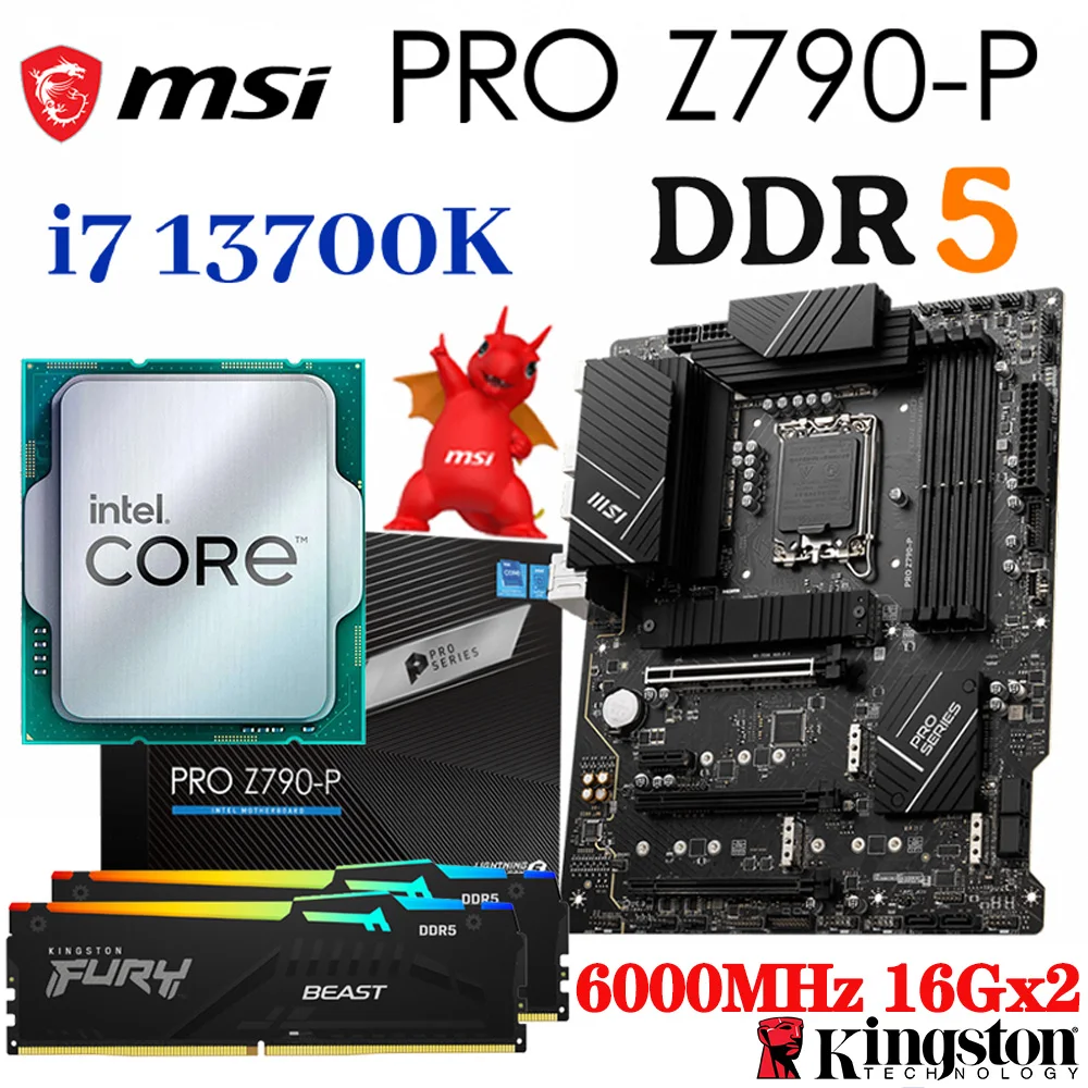 

MSI PRO Z790-P DDR5 LGA 1700 Motherboard Intel Core i7 13700K CPU Kit D5 6000MHz 16GB*2pcs PCI-E 5.0 M.2 GAMING Mainboard