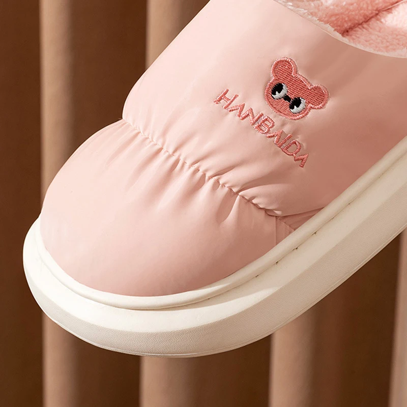 Autumn Winter Waterproof Home Cotton Slippers Women Anti Slip Soft Sole Plush Slides Woman Indoor Thick Sole Fluffy Slippers