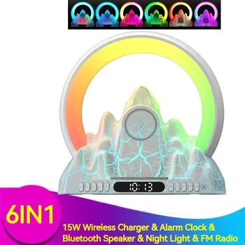 Flame Bluetooth Speaker Alarm Clock Sleep Aid Soundbar FM Radio APP Control RGB Atmosphere Night Light for Iphone 15 Samsung