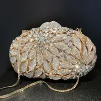 Gold Metal Leaves White Crystals Evening Clutch Bags Luxury Women Wedding Party Purse Ball Handbags Rhinestone Mini Minaudiere 1