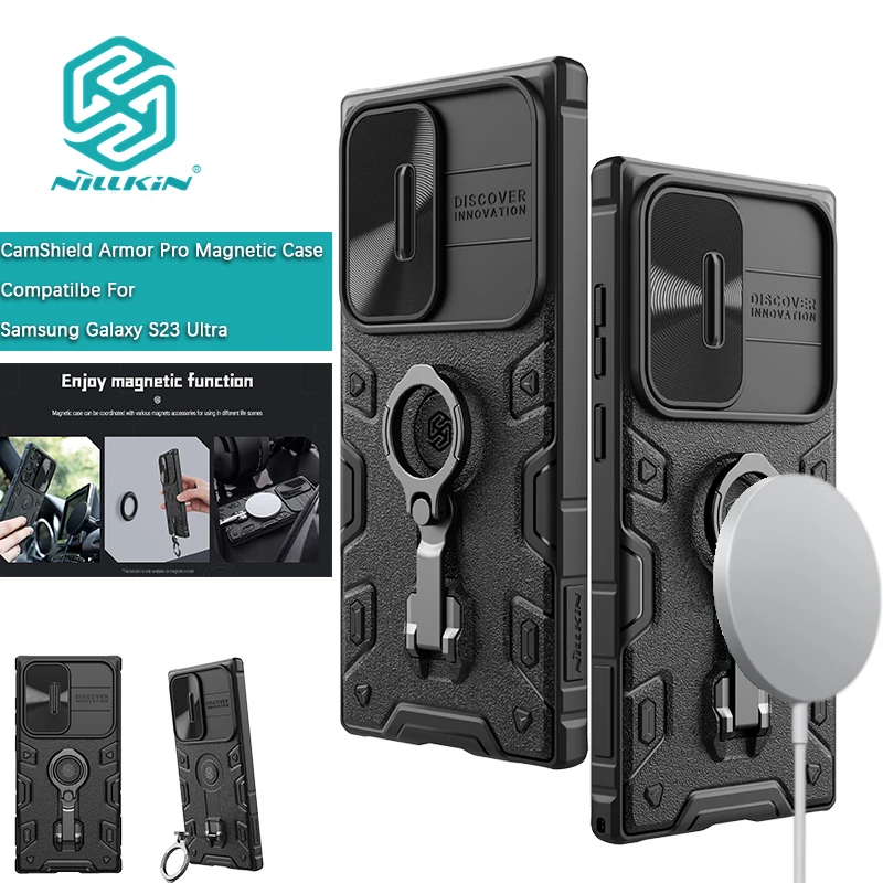 

Чехол Nillkin для Samsung Galaxy S23 Ultra CamShield Armor Pro, магнитный чехол для объектива, раздвижной чехол с окошком, защитный чехол для телефона