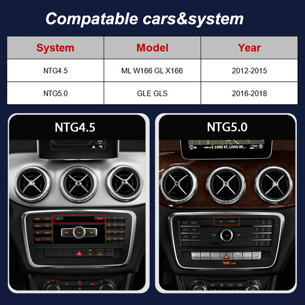 Pantalla Táctil Inalámbrica CarPlay Android Auto de 12.3 Pulgadas 2400*900P para Mercedes Benz ML W166 GL X166 GLE GLS 2012-2018 Sistema NTG4.5/5.0, Sistema Inteligente para Automóvil, Radio Multimedia Inteligente con Bluetooth, Navegación GPS, Autolink, Navi, Mirror Link, AirPlay 3