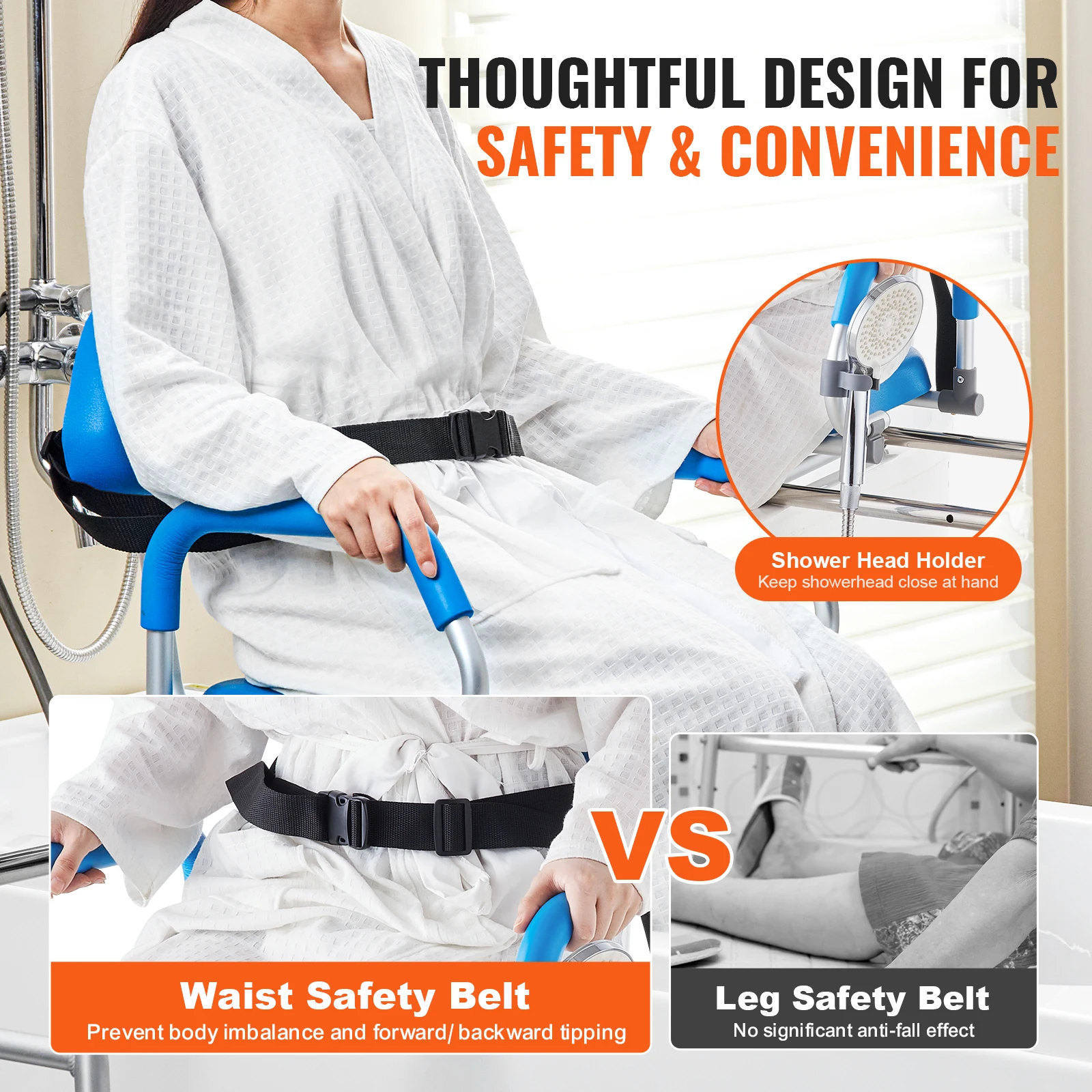 VEVOR Sliding Tub Transfer Bench with 360 Degree Swivel Seat Safety Belt Height Adjustable Bath Chair for Elderly Disabled 330LB 6