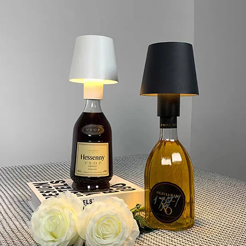 LED Wine Bottle Table Lamp Removable USB Charging Cafe Atmosphere Night Lighting Dimmable for Clubs Bar Decoration Desk Lights