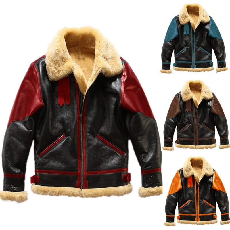 

Winter Independent Station Faux Leather Men's Jacket Contrast Color Fur Integrated Padded Coat Wholesale Gzjr