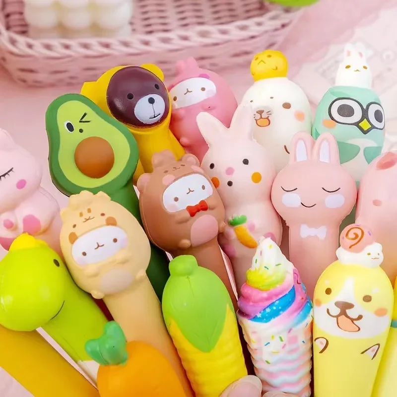 

Kawaii Animals Stress Relieve Gel Pens Cute Slow Rebound Decompression Ballpoint Pens Soft Foam Neutral Pens Office Supplies
