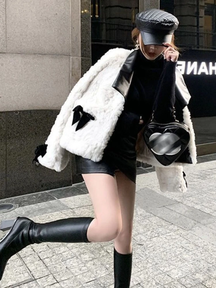 

Winter Jacket Coat Women Plush Soft Faux Fur Coat Exquisite Laziness Velvet Bowknot Fur Coat Solid Color Fashion Women Jacket