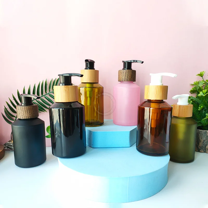 

120 мл 28 мм матовые и прозрачные стеклянные бутылки для лосьона косметики с бамбуковой косметикой, гель для душа, массажное масло, жидкость, Пустые Контейнеры