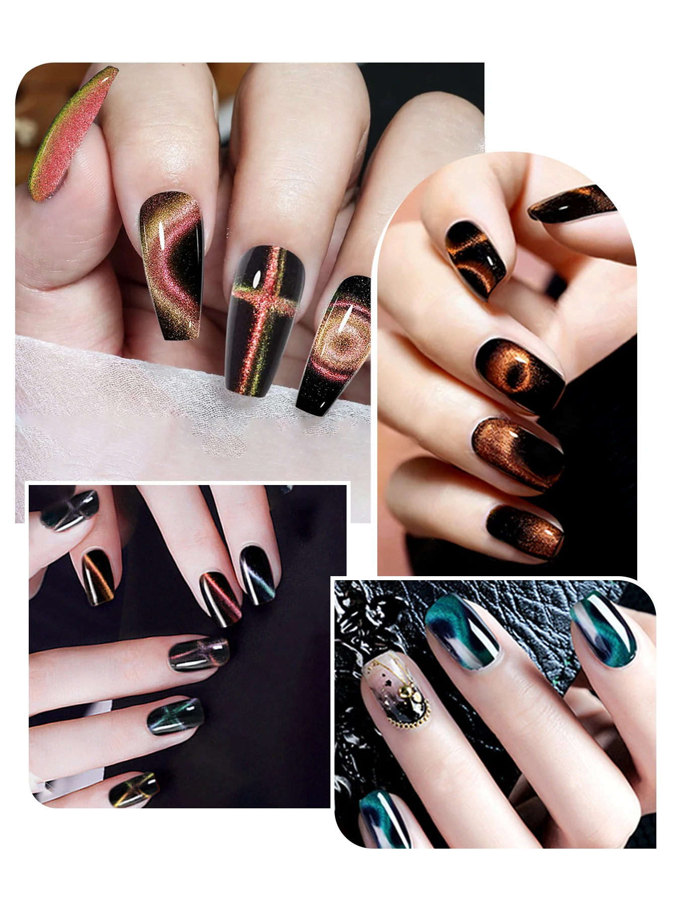 3 In 1 Nail Magnet, Cat Eye Gel Nail Polish Magnet with Octagonal Mahogany Shell Protective Cover for Cat Eye Art Design