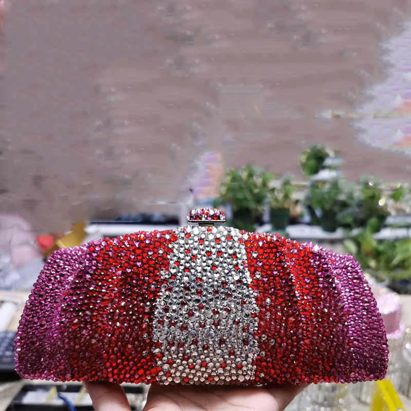 

High Quality Multi-Colored Red/White Crystal Women Clutch Purses Luxury Elegant Diamond Lady Evening Cluches Female Party Bags