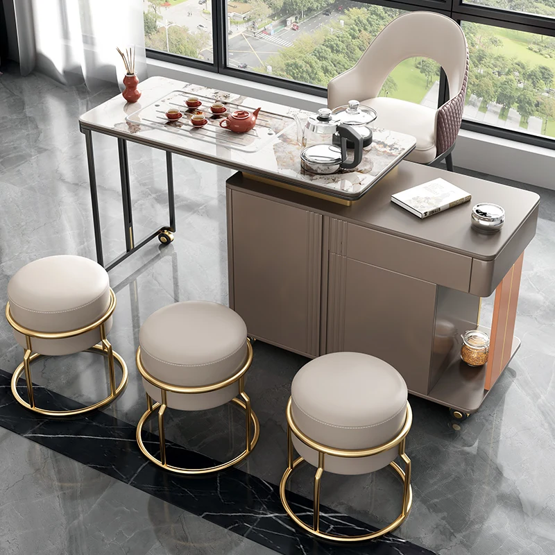 

Light Luxury Kung Fu Rock Plate Tea Car Removable Tea Table with Wheels Simple Small Unit Type Tea Making Multifunctiona
