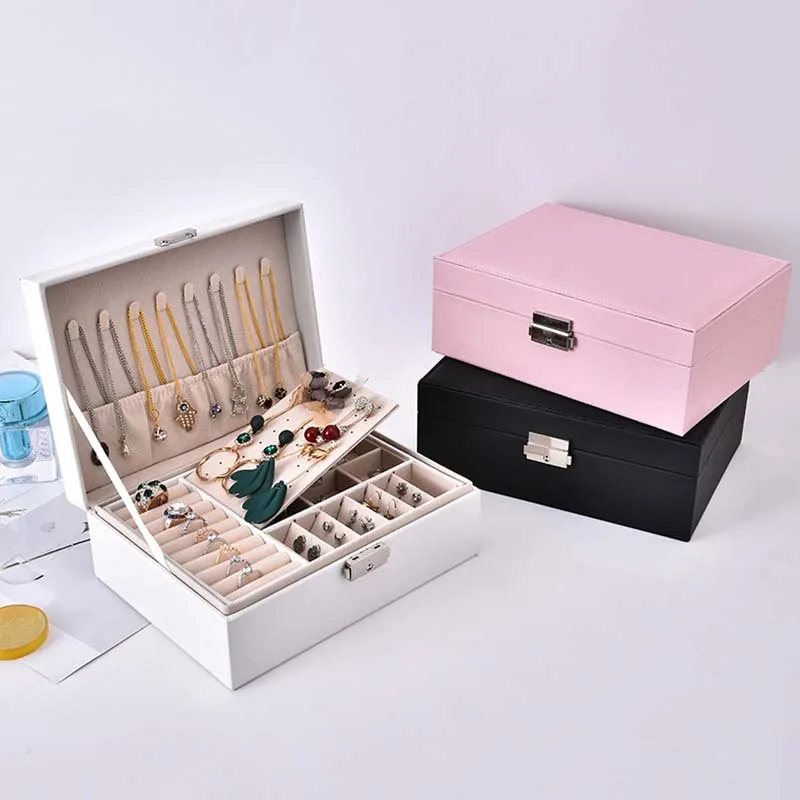 

Jewelry Box Locked Jewelry Casket Portable Makeup Organizer Beauty Travel Box Necklace Holder Gift Large Capacity Packaging