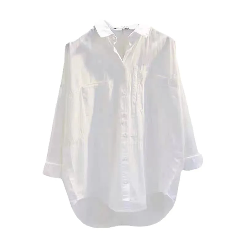 Cotton White Long Sleeve Women's Shirt