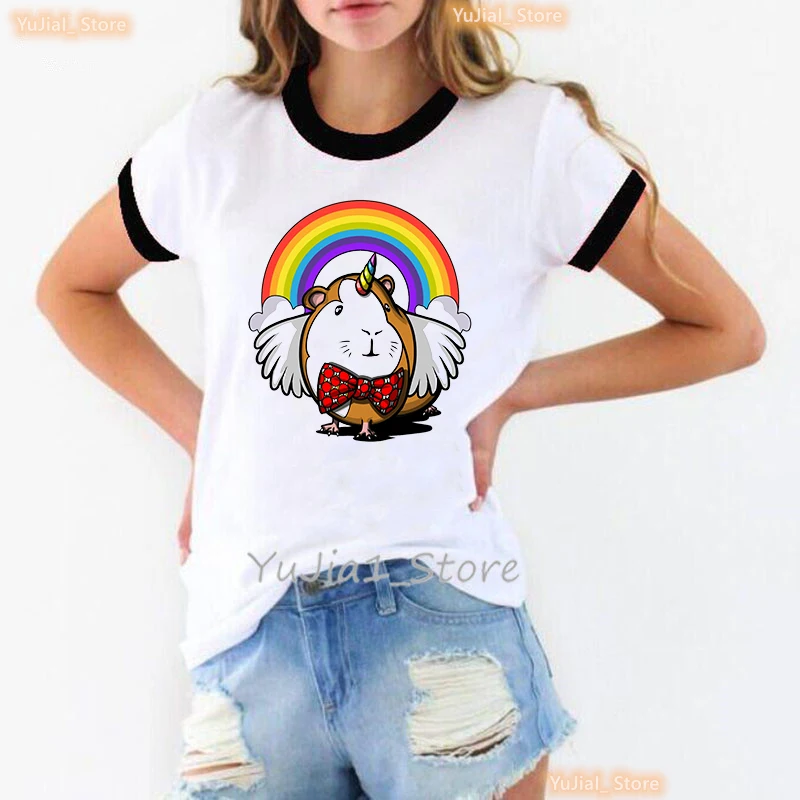 

Funny Capybara Uncorn Print T Shirt Girls Rainbow Bow Angel Tshirt Women'S Clothing Summer Fashion Tops Tee Shirt Femme T-Shirt