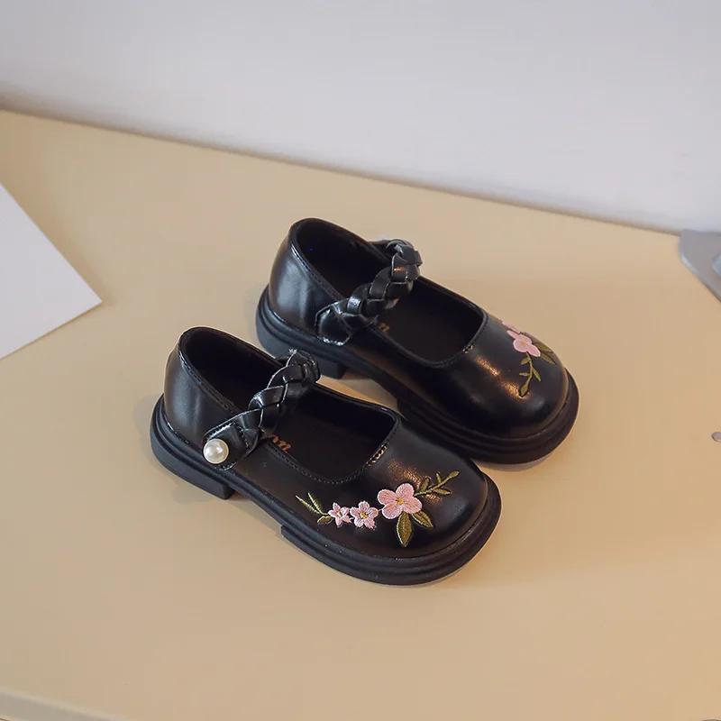 

Spring Summer Girls New Single Leather Shoes Little Princess Fashion Floral Print Leather Shoes Baby Soft Flats